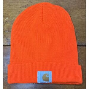 Carhartt Knit Beanie Cap Mens Caution Orange Patch Hunting